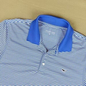 Vineyard Vines Polo Shirt Mens XL Blue White Golf Lightweight Breathable Striped
